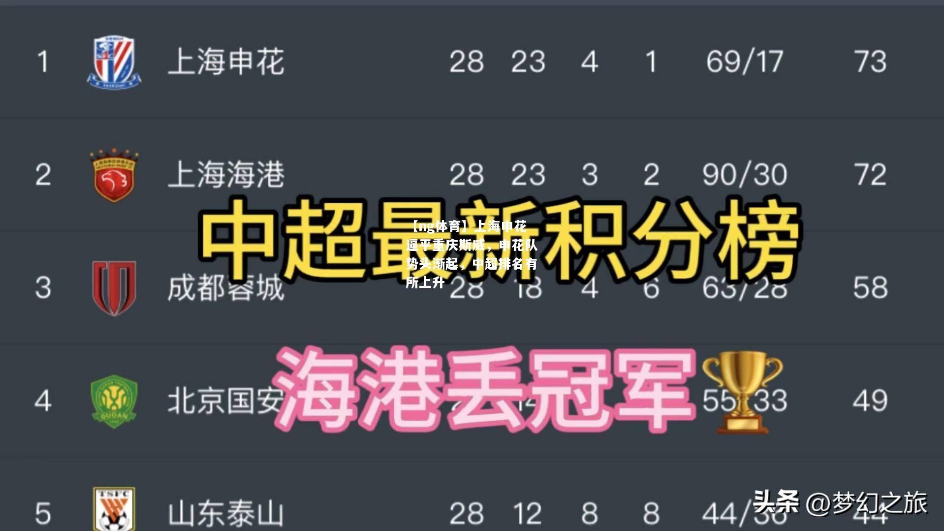 上海申花逼平重庆斯威，申花队势头渐起，中超排名有所上升